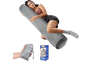 Luxtude Inflatable Body Pillow for Adults Kids, Travel Body Pillows for Side Sleeper, 47Inch Long Round Bolster Pillow for Camping, Round Cylinder Pillows for Hugging Sleeping, Back, Leg etc.