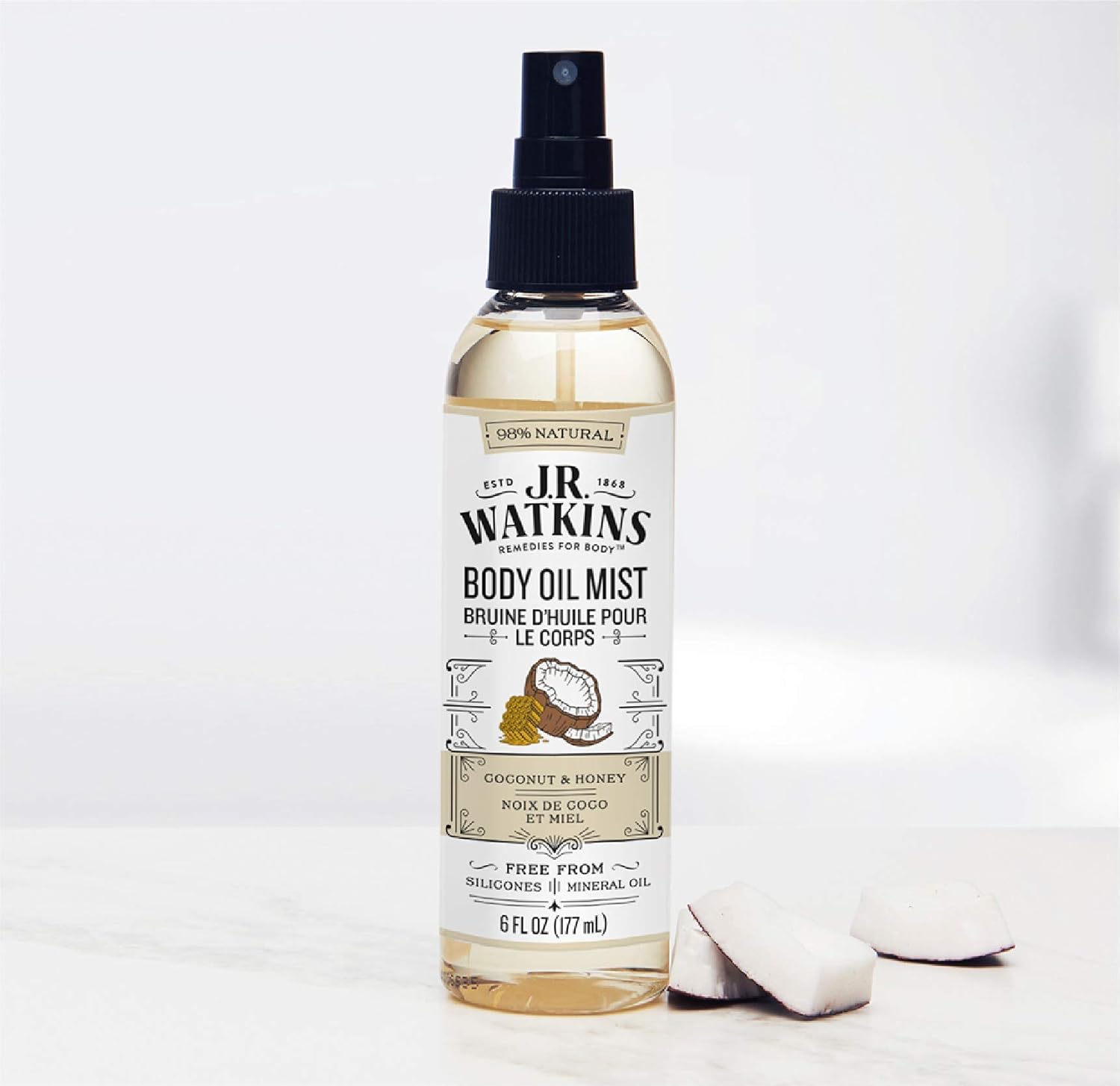 JR Watkins Natural Hydrating Body Oil Mist, Coconut Milk & Honey, Moisturizing Body Oil Spray for Glowing Skin, USA Made and Cruelty Free, 6 fl oz : Body Oil Spray : Beauty