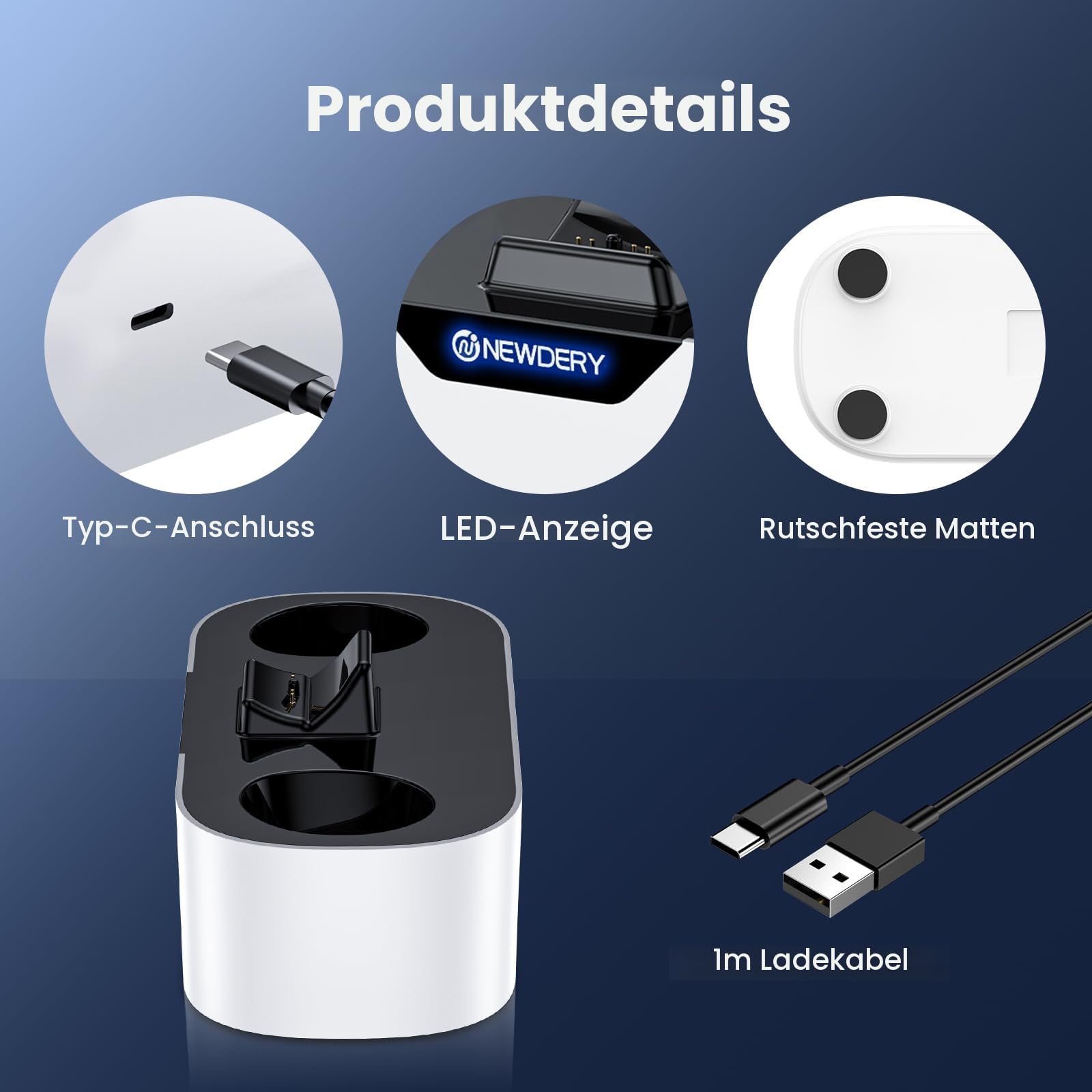 NEWDERY PS5 Controller Ladestation, Schnellladestation für PlayStation 5 Controller, Einzel Controller Ladeständer als Ersatz für PS5 Controller und PS5 Pro Controller 6