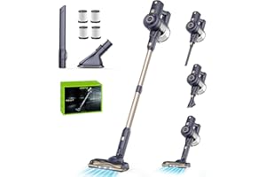 Oraimo Cordless Vacuum, Self-Standing Vacuum Cleaner, 6-in-1 Stick Vacuum with Rechargeable Battery, Lightweight Handheld Vacuum for Hard Floor Carpet Tile Stair Pet Hair, Gray&Blue