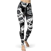sissycos Women's Sugar Skull Leggings Buttery Soft Rose Flower Printed Halloween Stretchy Pants 28
