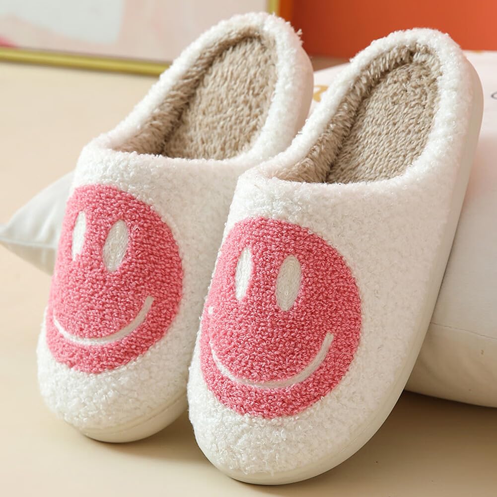 dubuto Smile Face Slippers for Girls Boys, Cute Soft Plush Anti-slip House Kids Girls Slippers with Memory Foam Warm Cartoon Happy face Shoes for Indoor Outdoor