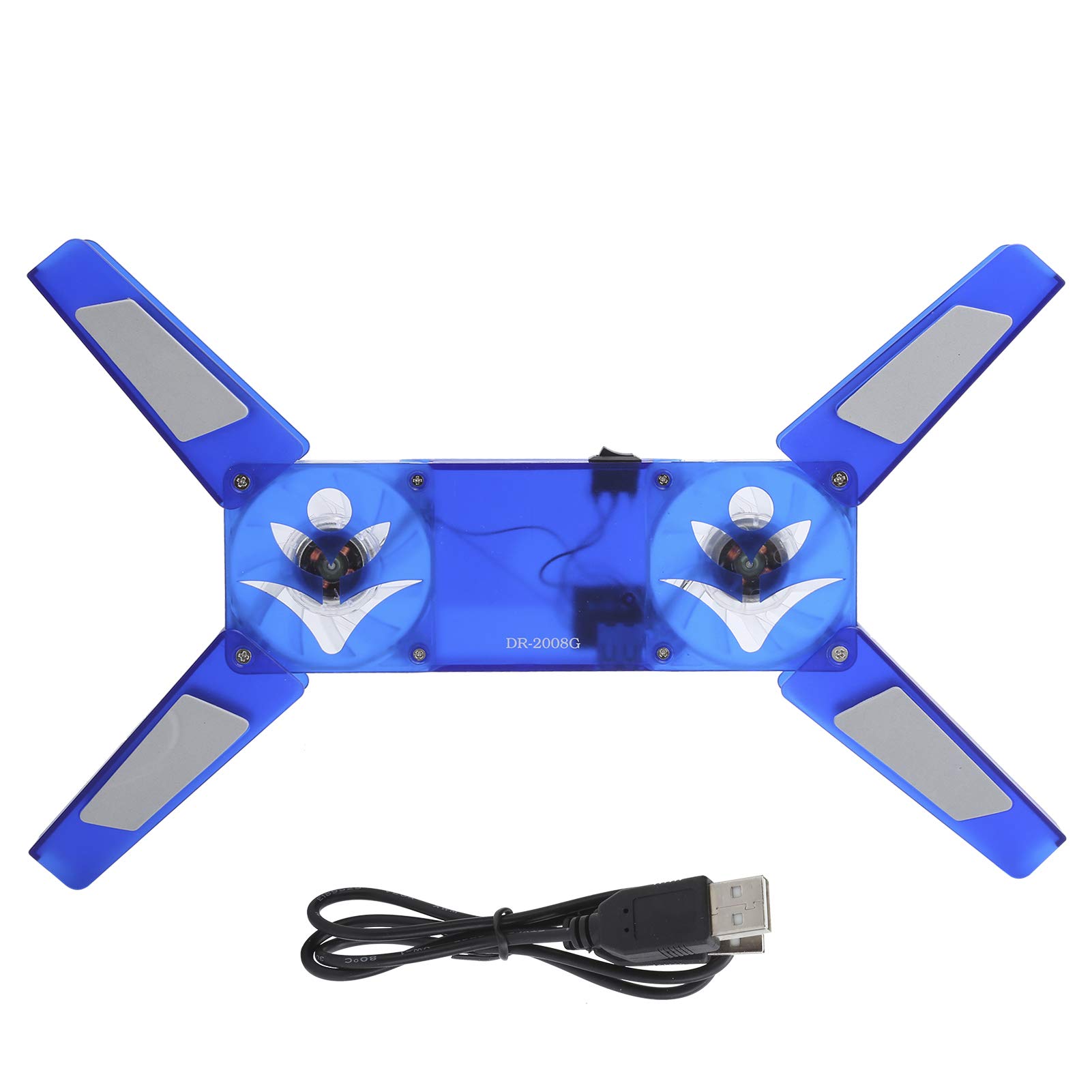 Laptop Cooling Pads, DR‑2008G Cooler Foldable Portable USB Dual Fan Transparent Gaming Stand, with LED Blue Light, Support Various Sizes Laptops