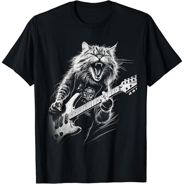 CAdoes Rock Cat Playing Guitar Funny Guitar Cat T-Shirt (XX-Large