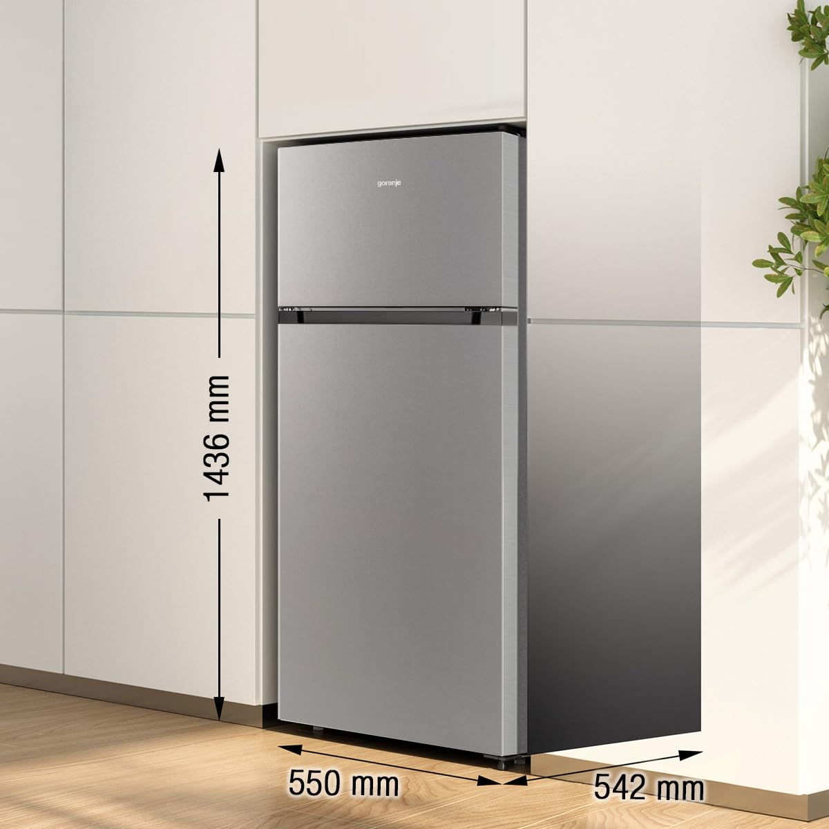 Gorenje RF414EPS4 Doppeltürkühlschrank mit Gefrierteil oben, 165 Liter Kühleil, 41 Liter Gefrierteil, LED Innenbeleuchtung, Energieeffizienzklasse E, 143,6cm x 55cm, silber 3