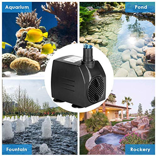 AsFrost Fountain Pump, 400GPH Submersible Water Pump, 25W Outdoor Water Fountain Pond Pump with 8.2ft High Lift, 3 Nozzles for Aquarium, Pond, Fish Tank, Water Pump Hydroponics, Backyard Fountain