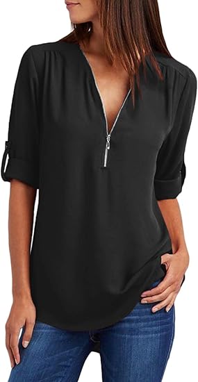 black v neck chiffon top