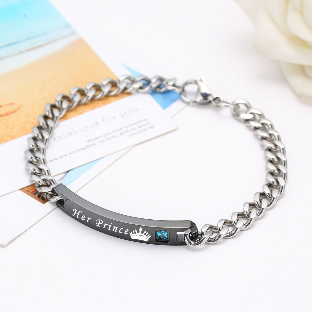 Gagafeel His Hers Matching Set Titanium Stainless Steel His Queen Her King Couple Bracelet 2 pcs with Gift Box (His Princess Her Prince)