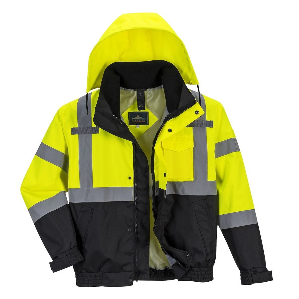 Portwest Hi-Vis Premium 3-in-1 Bomber, Color: Yellow/Black, Size: XL, S365YBRXL, Yellow / Black
