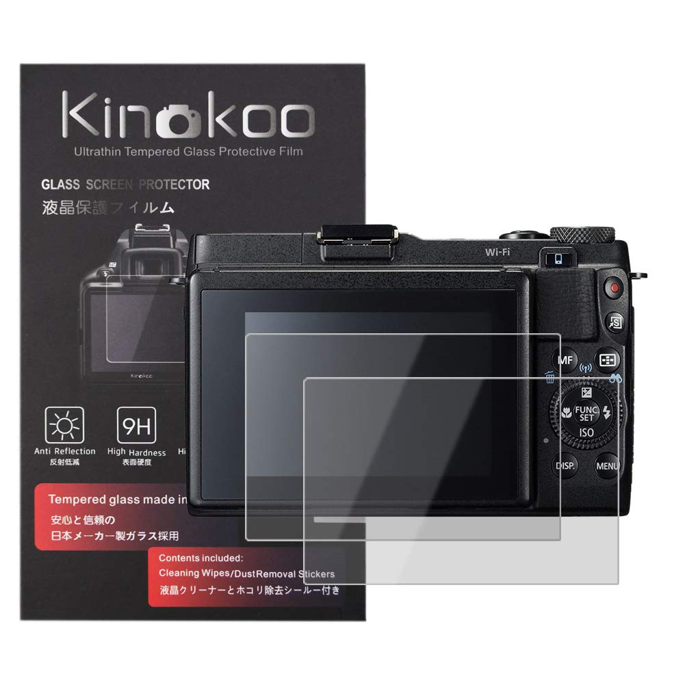 kinokoo Screen Protector for Canon EOS M3/M10/100D/Rebel SL1 camera 0.25mm 9H Hardness Tempered Glass Film for Canon PowerShot G1 X Mark II camera-Bubble Free& Anti-Scratch&Anti-Finger Print (2 Pack)
