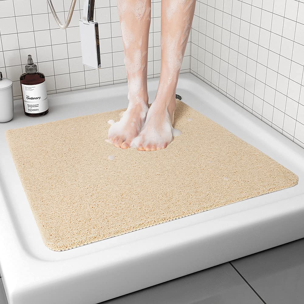 Avvrel Non Slip Shower Mats for Inside Shower, Loofah Shower Mat Anti Mould Antibacterial, Soft Comfort Massage PVC Bath Mat or Shower Stall, Bathroom 54 x 54cm (Beige)