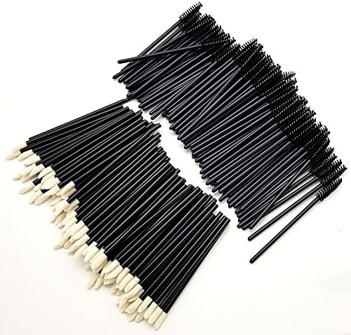 Eyelash Extension Pack of 100 Disposable Eyelash Brushes, Mascara Brushes for Eyelashes, Eyelash Extension Aid and 100 Lint Free Microfibre Lip Brush Cleaning Sticks for Eyelash Extensions