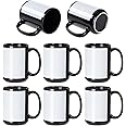 PYD Life 8 Pack Sublimation Coffee Mugs Blanks Black with White Patch 15 OZ Ceramic Photo Mugs Cups Bulk for Cricut Mug Press Print