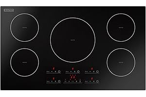 Empava 36 Inch Built-In Electric Induction Cooktop, 5 Zone Smooth Glass Surface, Touch Sensor Panel, Power Boost, Timer Control, Child Lock Feature, Hardwired Kitchen Appliance