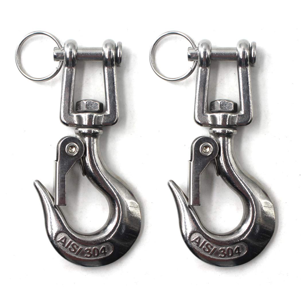 304 Stainless Steel Lifting Hook with Latch Heavy Duty Lifting Safety Hook Rotatable Hook WLL 150 KG (Pack of 2)