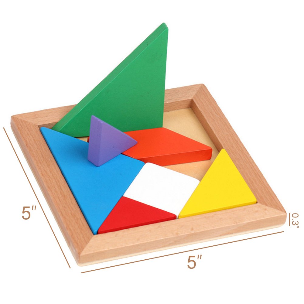 Wooden Tangrams Puzzles, 28 Pieces Tangram Puzzle Book Set Toy Colorful Educational Gift