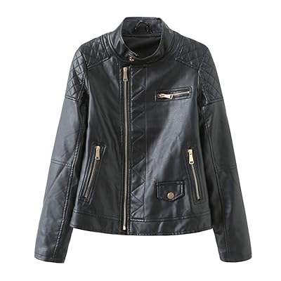 Women's Black PU Leather Biker Jacket Slim Fit Tunisia Ubuy