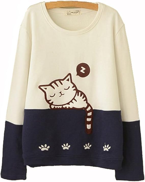 Amazon Co Jp 森ガール系 レディース カジュアル トレーナー 長袖 日系 ラウンドネック トレーナー ファッション ゆったり 無地 シンプル パーカー 秋冬 服 ファッション小物