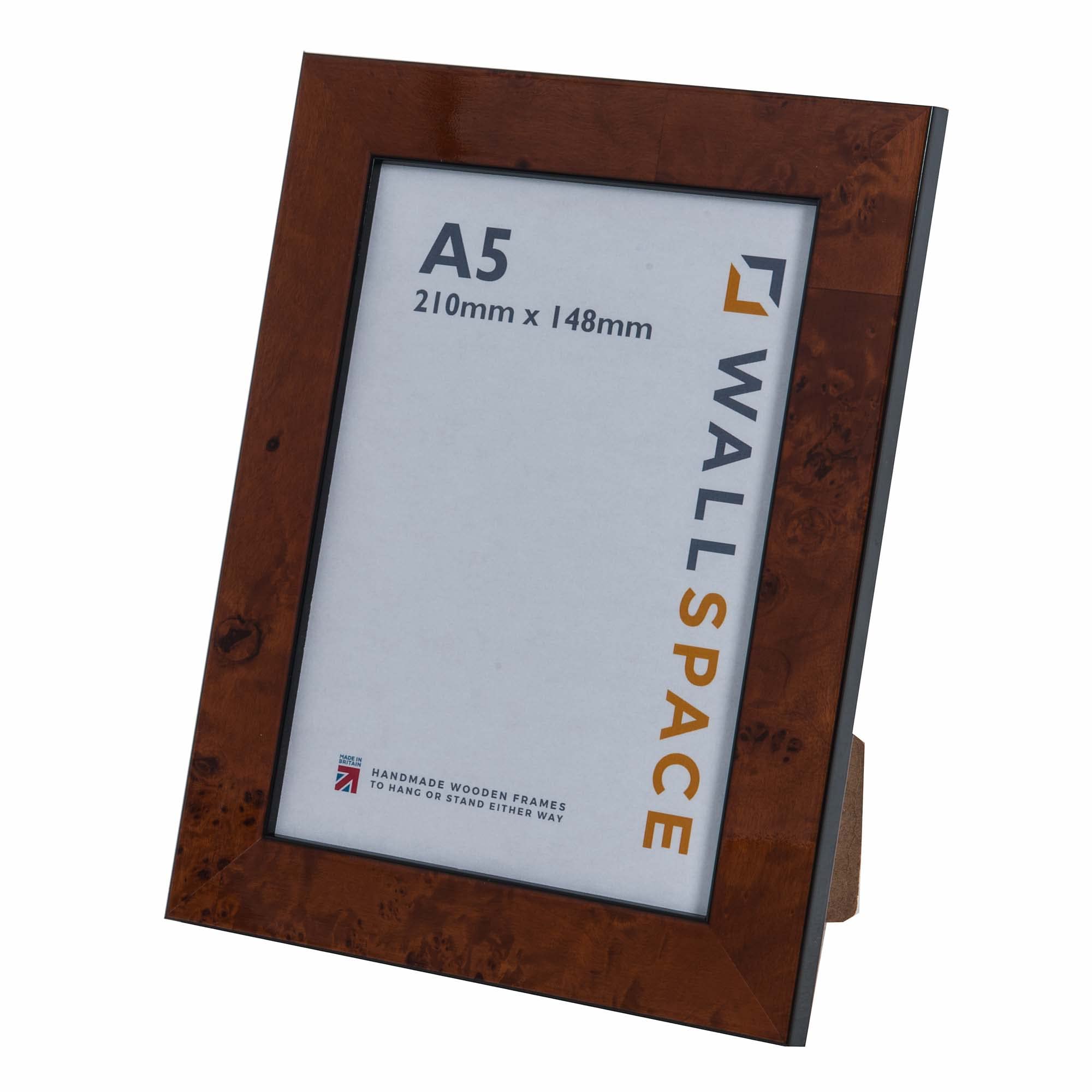 Wall Space A5 Walnut Picture Frame | Walnut A5 Photo Frame | 210x148mm | 210 x 148mm | 21.0x14.8cm | Real Wood with Glass | Handmade Wooden Made in UK