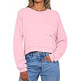 Tankaneo Womens Cropped Long Sleeve Shirts Trendy Casual Boxy Fall Tops Loose Fit Crew Neck Tees T-Shirt