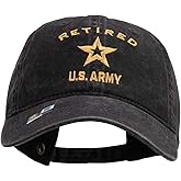 e4Hats.com U.S. Army Retired Military Embroidered Washed Solid Pigment Dyed Cotton Twill Brass Buckle Cap