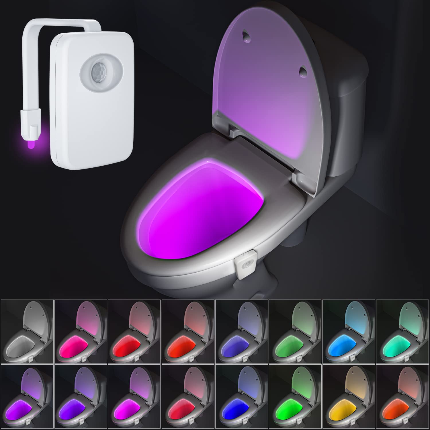 BEAN LIEVE 32 Colors Toilet Light - Smart Night Light, Motion Activated, Waterproof, Soft PVC Arm Fit for All Toilets