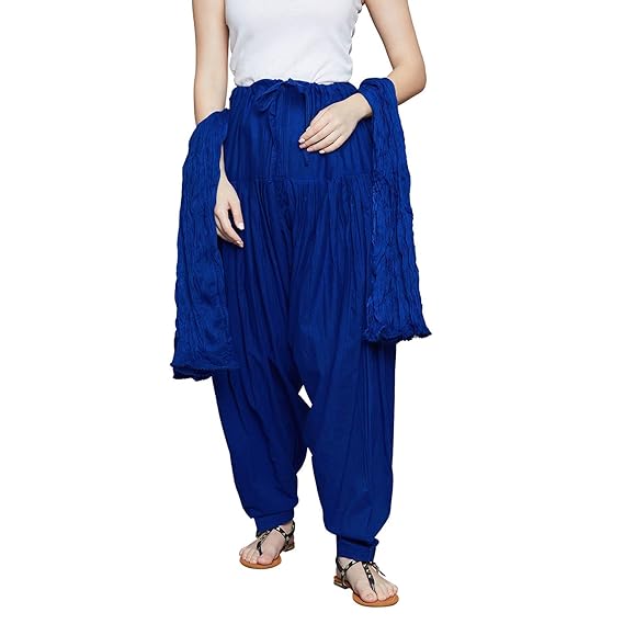 Women's Cotton Plain Patiala Salwar with Dupatta Set (Size: Free Size, Length: 41 Inches) Color Royal-Blue