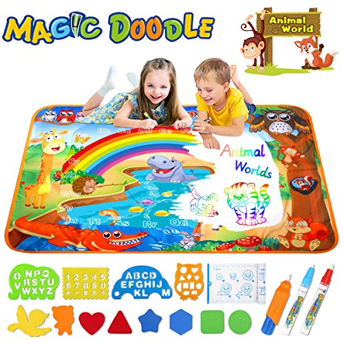 Magic Water Doodle Mat Drawing Mat Multicolor Animal World Theme Toddler Gifts Toys For 2 3 4 Year Old Girls Boys Educational Birthday Gifts Ideal Large Size 39.3 x 27.6 Inch 17pcs Accessories - Thumbnail 6