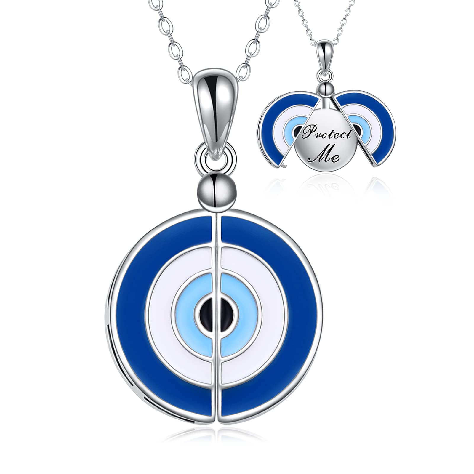 Sterling Silver Evil Eye Locket Necklace Protection Me Blue Evil Eye Pendant Jewelry Mother‘s Day Gift for Women Mom
