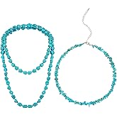 Glenmal 2 Pcs Turquoise Beaded Necklace for Women Turquoise Jewelry 47'' 14'' Long Endless Necklaces Multi Strand Layer Choker Knotted Stone Boho Western Homemade Jewelry