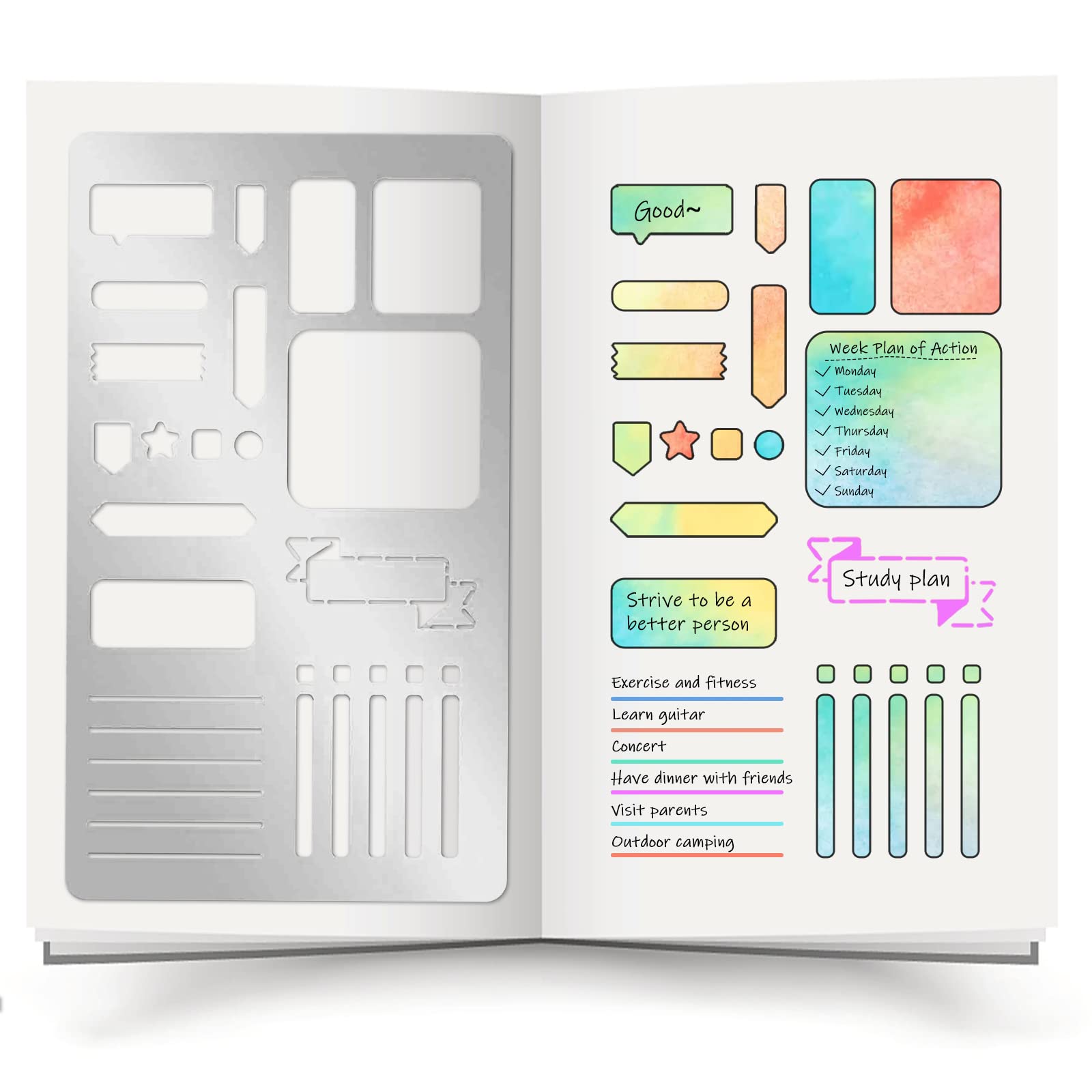 INFUNLY Bookmark Metal Journal Stencil 4X7 Stainless Steel Painting Stencils Kit Metal Frame Drawing Stencil Templates for DIY Engraving Painting Scrapbooking — image 1