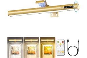 Olafus Picture Light Battery Operated with Remote, Rechargeable Wireless Wall Light, 3 Color Temperatures, Infinite Dimming and Timer, Cordless Art Frame Lighting, Gallery Painting Display Lamp Gold