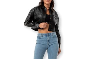 Women Faux Leather Cropped Jacket Trendy Moto Biker Short Jacket Fashion PU Coat Party Jacket