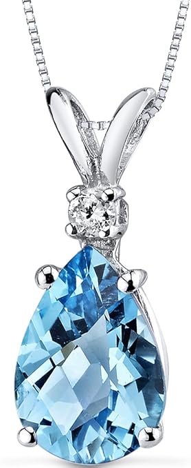 Peora 14K白金 梨形瑞士蓝托帕石镶钻吊坠项链 2.25克拉 $129.99 海淘转运到手约￥902