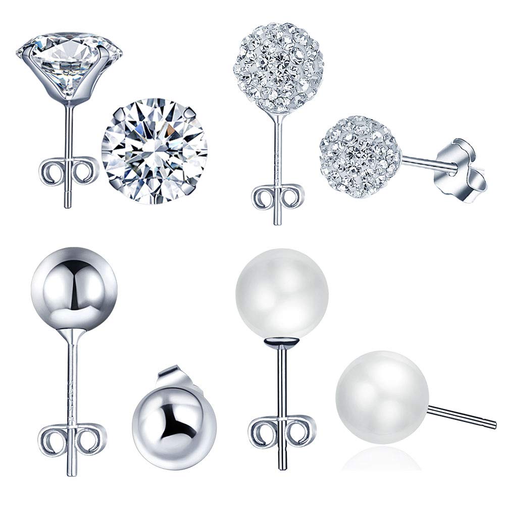 Ball Earrings 925 Sterling Silver Stud Earrings Simulated Pearl Earrings for Girls Women