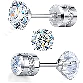 Stainless Steel Moissanite Stud Earrings for Women Men White Gold Plated VVS1 Mosissanite Hypoallergenic Dainty Screw Back Stud Earrings