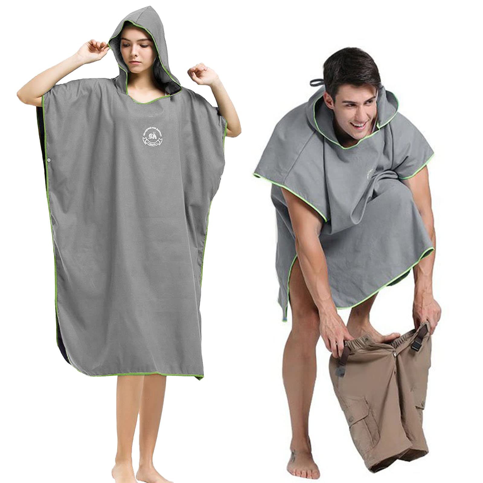 Hiturbo Changing Robe Towel Poncho with Hood for Surfing Swimming Wetsuit Changing,Compact & Light Weight,One Size Fit All Grey