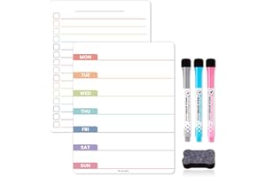 ALEZEL Magnetic Dry Erase Weekly Calendar for Fridge - 8.5"x6.5", Meal Planner Whiteboard for Refrigerator - to Do List (Shopping List) & Weekly Calendar (Menu Board) Included, 3 Markers + Eraser