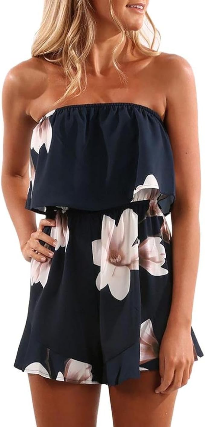 Jumpsuits Damen Kolylong® Frauen Elegant Trägerlos Blumendruck Overalls