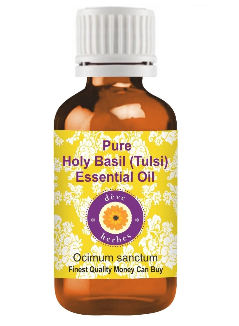 Deve Herbes Pure Holy Basil (Tulsi) Essential Oil (Ocimum Sanctum) Steam Distilled 15ml (0.50 oz)