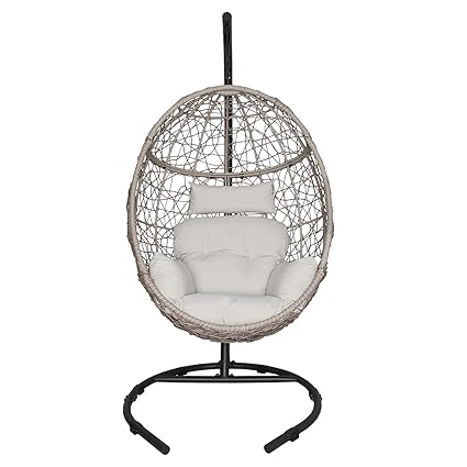Ulax Furniture Outdoor Patio Wicker Hanging Basket Swing Chair Tear Drop Egg Chair With Cushion And Stand Navy Hammock Chairs