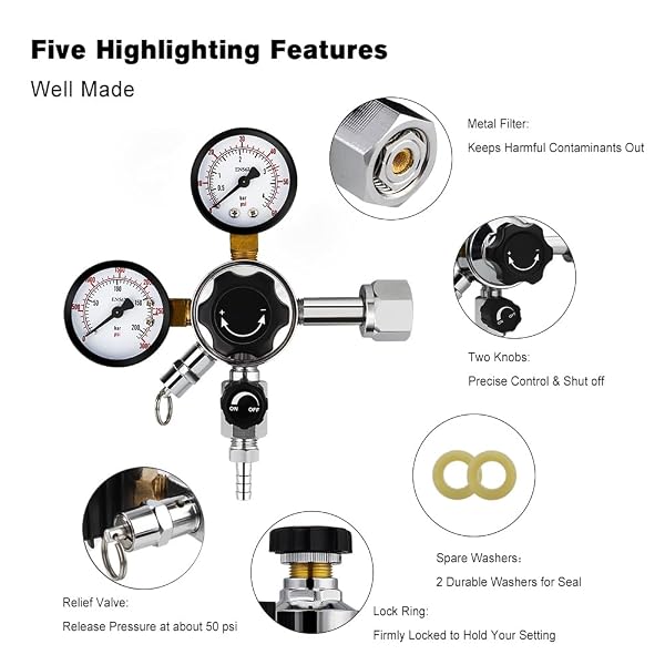 FERRODAY DUAL GAUGE CO2 REGULATOR BEER KEGERATOR CO2 REGULATOR BEER KEG DUAL-STAGE KEGERATOR REGULATOR CGA-320 BEER REGULATOR CO2 KEGERATOR PART BEER KEG REGULATOR CO2 BEER GAS REGULATOR BEER TAP TOOL
