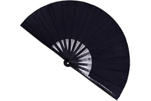 Amajiji Large Rave Folding Hand Fan for Men/Women, Chinese Japanese Kung Fu Tai Chi Handheld Fan, Perfect for Cooling, Dance, Gift, Drag Queen, Decoration & Wedding (Black)
