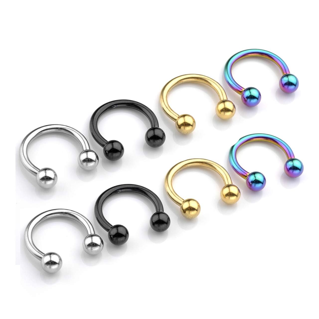 Jovivi 4 Pairs 14G Stainless Steel Horseshoe Nose Ring Septum Tragus Cartilage Earrings Helix Lip Eyebrow Piercing Jewellery,10mm