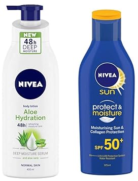 NIVEA Aloe Hydration Body Lotion, 400ml, with deep moisture serum and aloe vera for normal skin & Sunscreen Lotion, Sun Protect and Moisture (SPF 50), 125ml Combo