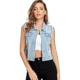 MISS MOLY Women Denim Vest Sleeveless Jean Vest with Chest Pockets