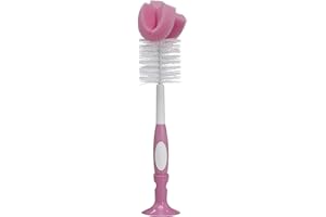 Dr. Brown's Reusable Sponge Baby Bottle Cleaning Brush with Suction Cup Stand, Scrubber and Nipple Cleaner, Pink 1-Pack