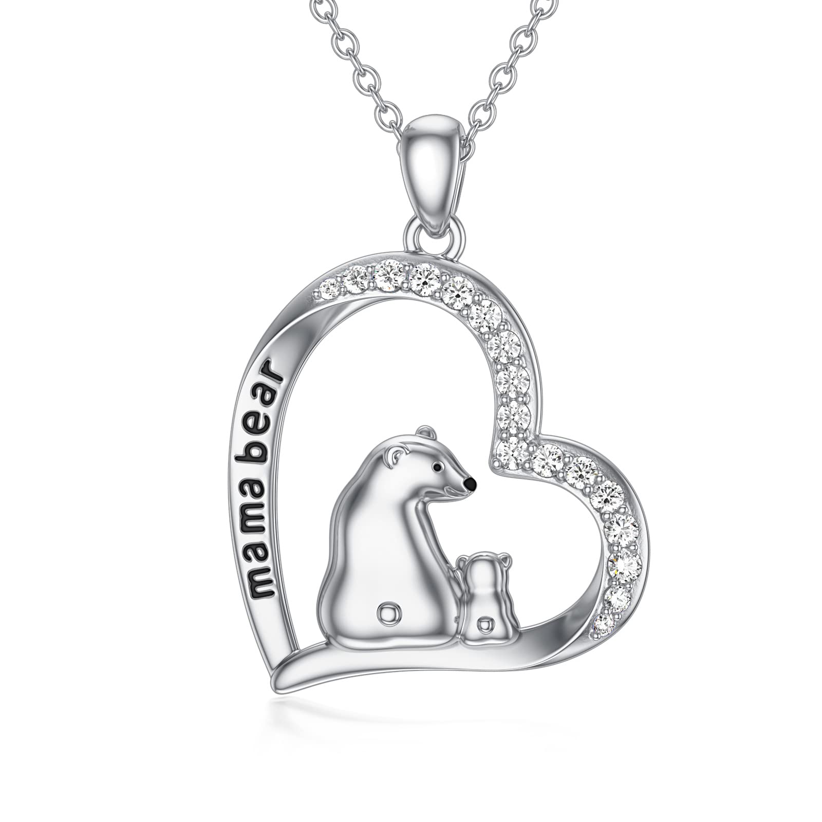 SISGEM S925 Mum Necklace from Daughter, Sterling Silver Mama Bear Pendant Necklace with 18ct White Gold Plated, Mother Necklace for Women Girls Ladies Mum Sisters, 18"+2"