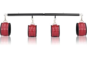 CLADELE Spreader Bar Heavy Duty Stainless Steel Expandable Bar Home Gym with 4pcs Furry Crocodile Red Adjustable Strap,Sports Aid Training Pilates Aid Kit,Indoor Yoga Set