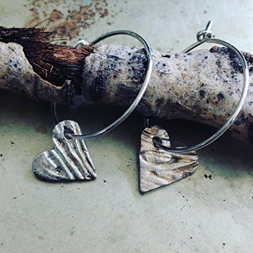 Heart Earrings Sterling Silver Hoop Faux Bois
